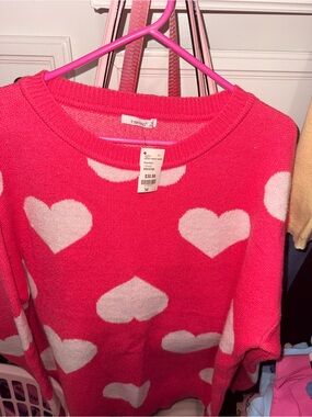 Timing Hot Pink Sweater with White Heart Print